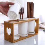 Ceramic Cutlery Holder with bamboo stand