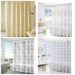 Shower curtains with hooks.