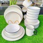 24pc ceramic dinner set with black rim