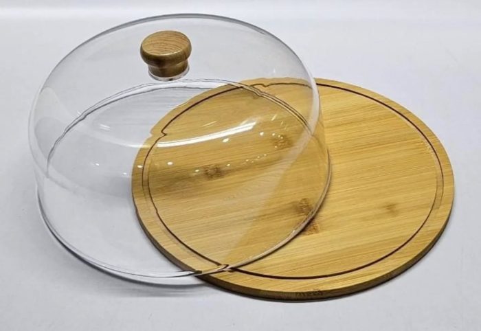 Acrylic cake stand with bamboo base - Image 1
