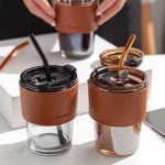 Glass smoothie cup with straw 300ml