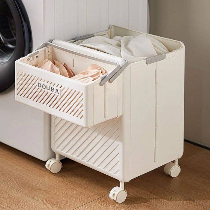 2pc foldable laundry Hamper basket with Wheels - Image 1
