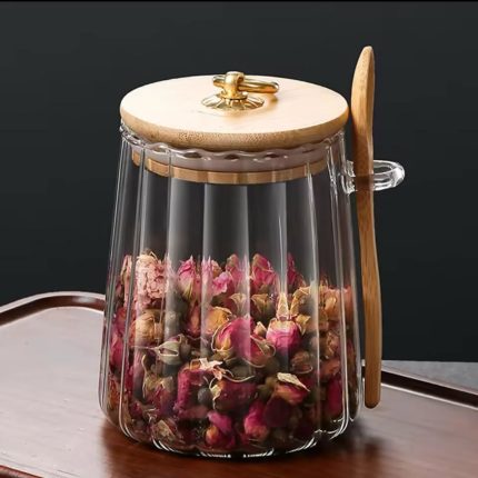 Glass storage jar with bamboo lid
