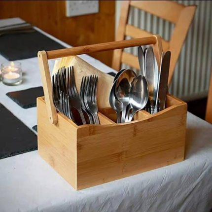 Bamboo cutlery holder  with handle