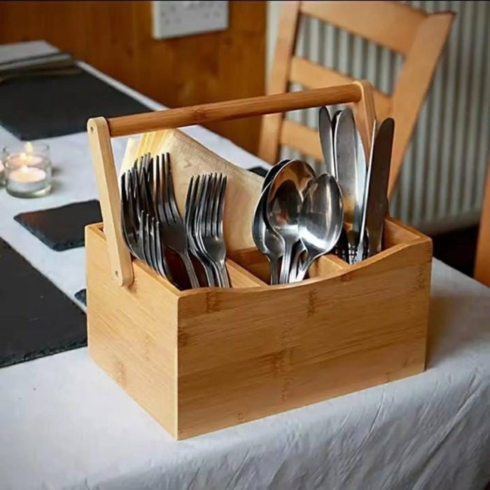 Bamboo cutlery holder  with handle - Image 1