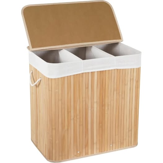 3 grid bamboo laundry basket 3 grid bamboo laundry basket - Image 1
