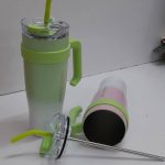 Thermal mug with metallic straw