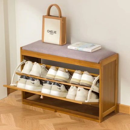Rattan entryway shoe rack