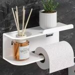 Wall mounted toilet paper holder with shelf
