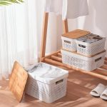 Modern Storage Basket with Bamboo Lid