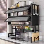 Double layer over the sink dishrack with cabinets