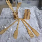 Bamboo cooking tool set with holder