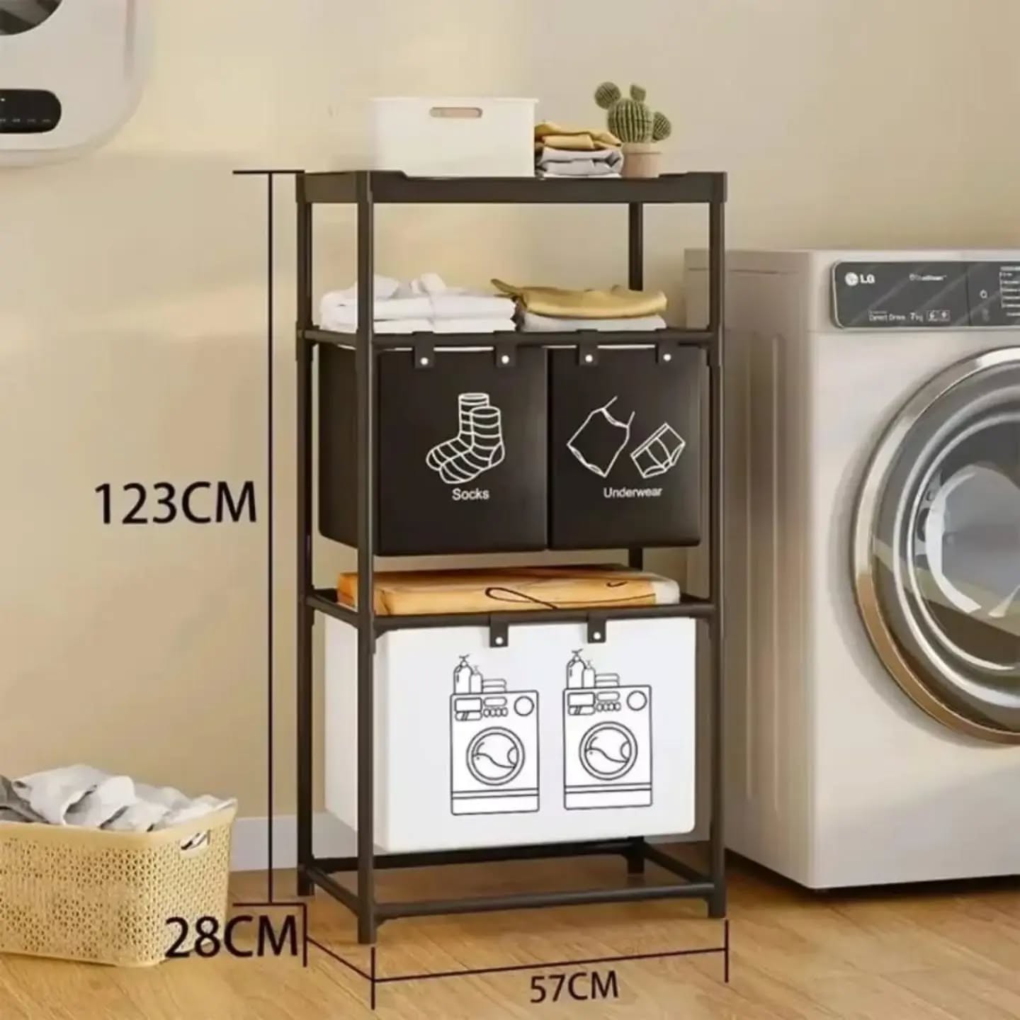 753306480_18482819542099265_7634950891068711451_n 4 grid laundry basket with storage rack - Image 1